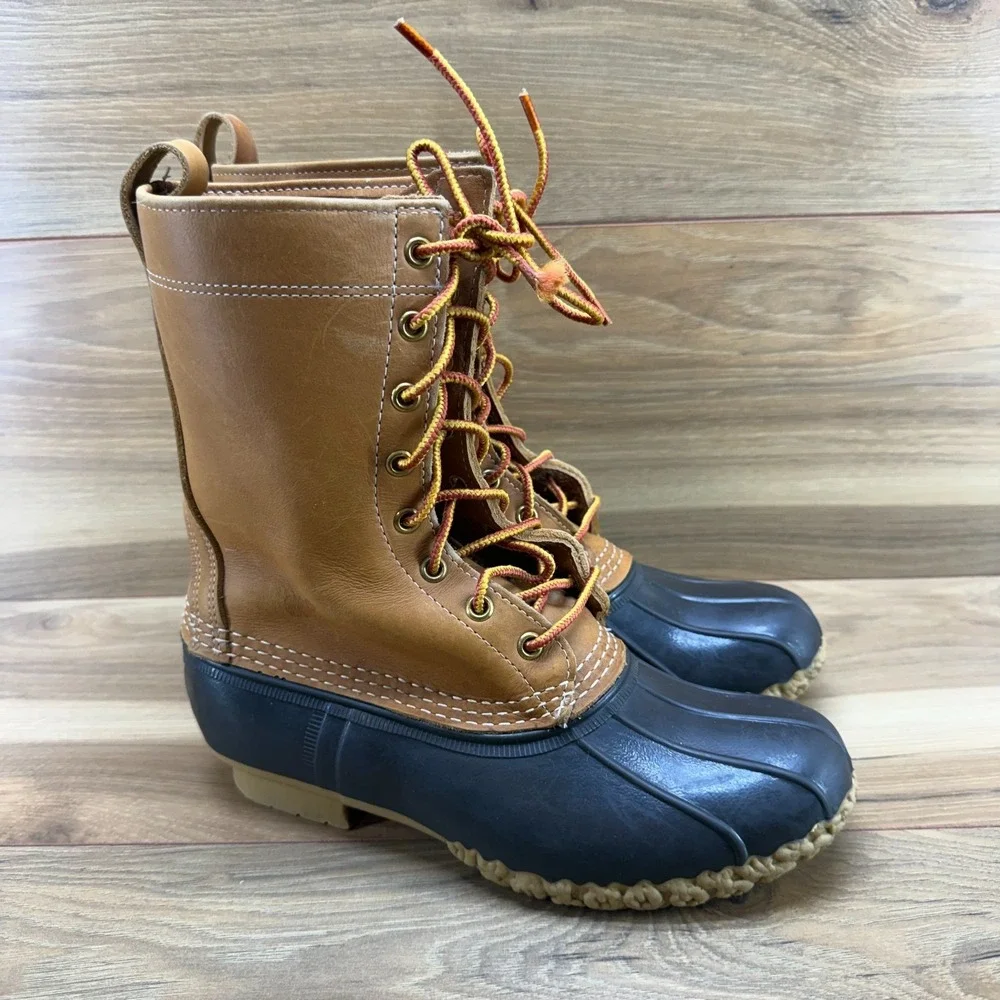 L.L. Bean Brown Leather and Black Rubber Winter Rain Boots